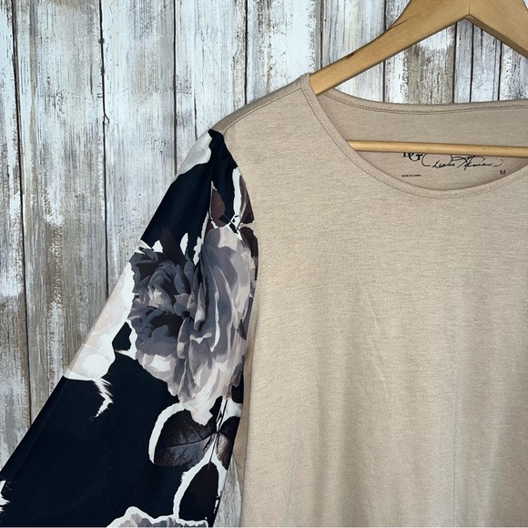 DG2 Diane Gilman Tan Floral Sheer Long Sleeve Blouse Women’s Medium - Picture 3 of 5